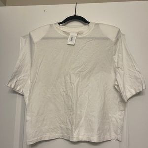 White crop top with padded sleeves